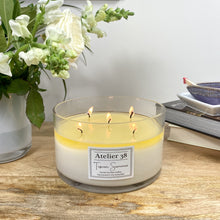 Load image into Gallery viewer, Atelier 38. Extra Large, Multi-wick, Clear Glass Candle. Tuscan Summer. Luxury Soy Wax Candle.