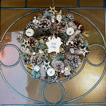 Load image into Gallery viewer, Personalised Frosted Pinecone and Star Wreath