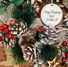 Load image into Gallery viewer, Personalised Hessian, White Pine and Red Berry Wreath