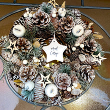 Load image into Gallery viewer, Personalised Frosted Pinecone and Star Wreath