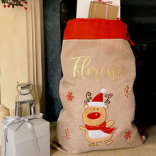 Load image into Gallery viewer, Personalised Hessian Reindeer Sack
