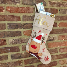 Load image into Gallery viewer, Hessian Reindeer Stocking