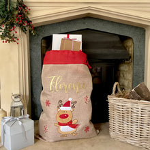 Load image into Gallery viewer, Personalised Hessian Reindeer Sack