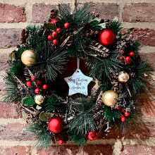 Load image into Gallery viewer, Personalised Festive Bauble Pine And Red Berry Wreath

