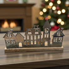 Load image into Gallery viewer, Metal &#39;Town Scene&#39; tea light Decoration
