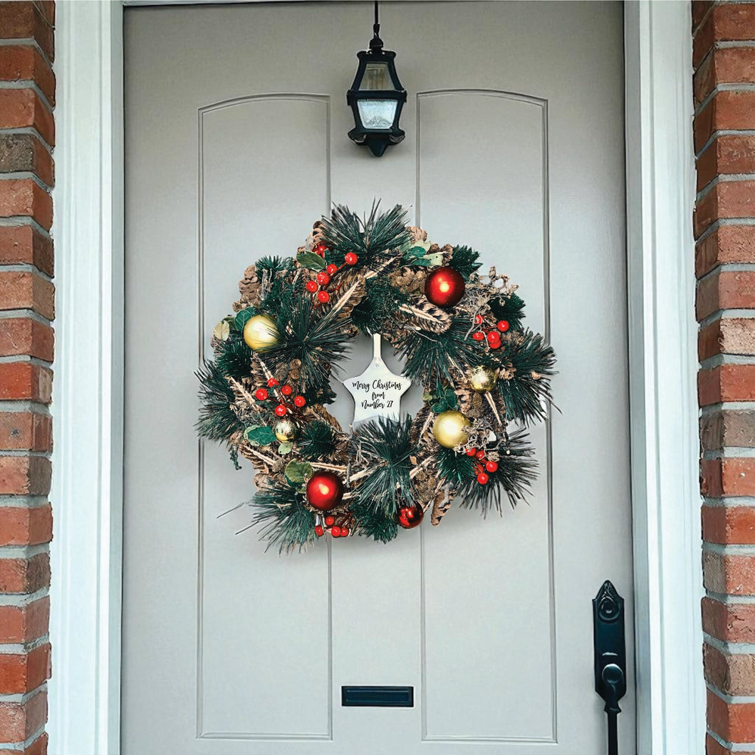 Personalised Festive Bauble Pine And Red Berry Wreath