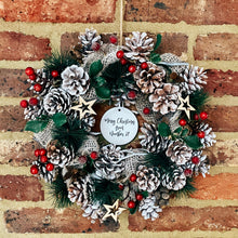 Load image into Gallery viewer, Personalised Hessian, White Pine and Red Berry Wreath
