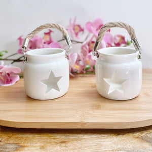 Small White Ceramic Star tea light Lantern