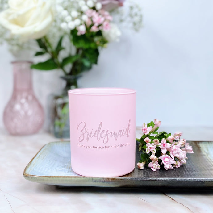 Personalised Bridesmaid Thank you candle Pink
