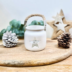 Small White Ceramic Star tea light Lantern