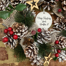 Load image into Gallery viewer, Personalised Hessian, White Pine and Red Berry Wreath
