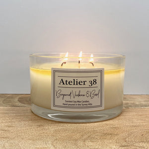 Atelier 38 Scented Soy Wax candle, Large, Bergamot Verbena and Basil. Luxury Multi-wick Candle, Surrey UK