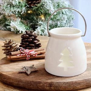 Small White Ceramic Christmas Tree Lantern