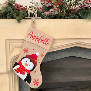 Hessian Penguin Stocking
