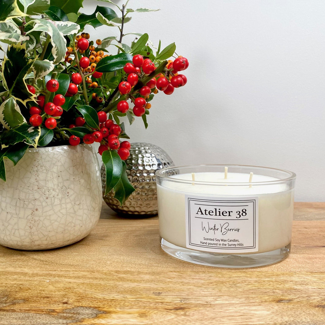 Atelier 38. Extra Large, Multiwick, Winter Berries, Luxury Soy Wax Candle. Christmas Collection