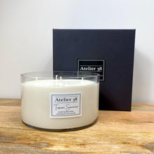 Load image into Gallery viewer, Atelier 38. Extra Large, Multi-wick, Clear Glass Candle. Tuscan Summer. Luxury Soy Wax Candle.
