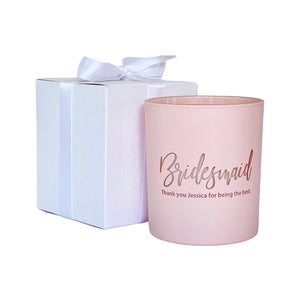 Personalised Bridesmaid Thank you candle Pink
